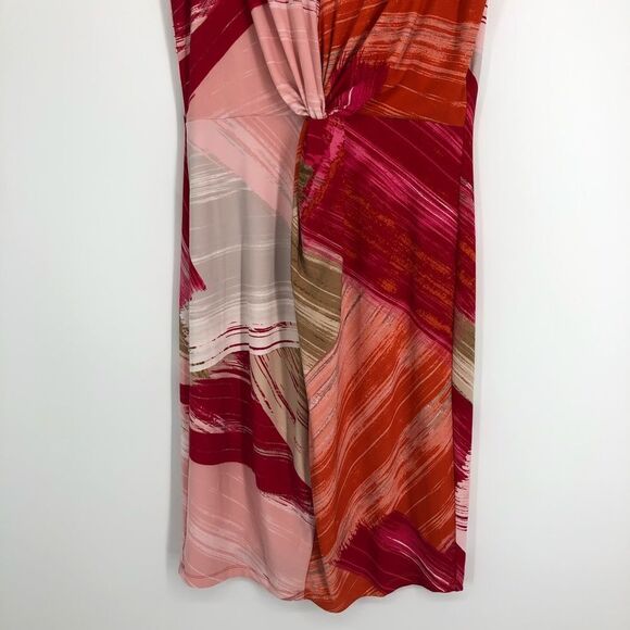 DONNA KARAN Twist Front Abstract Sleeveless Dress Size 2 - Picture 4 of 6